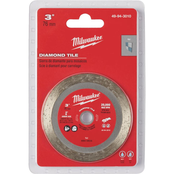 Milwaukee 3 in. Turbo Rim Dry/Wet Cut Tile Diamond Blade