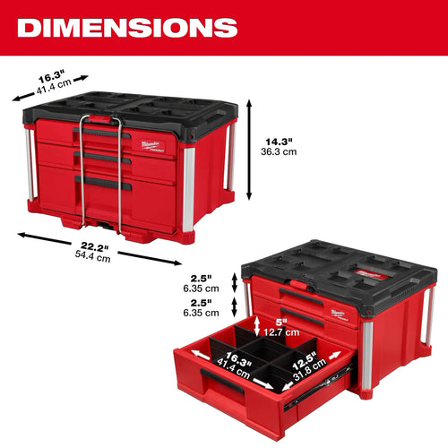 Milwaukee PACKOUT™ Multi-Depth 3-Drawer Tool Box