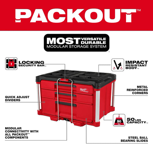 Milwaukee PACKOUT™ Multi-Depth 3-Drawer Tool Box