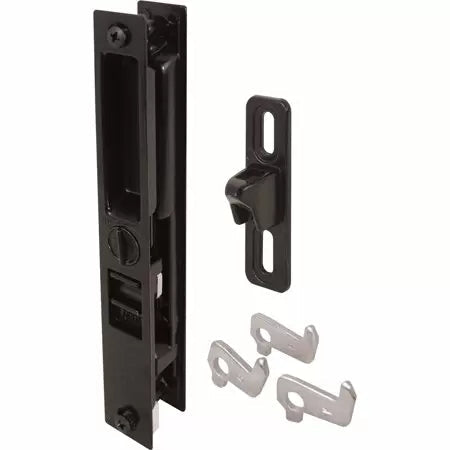Slide-Co Sliding Door Handle Set with Keyed Mid Body Hook, Black/Diecast
