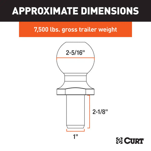 Curt 2-5/16 Trailer Ball (1 x 2-1/8 Shank, 7,500 lbs., Chrome, Packaged) #40167