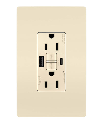 Legrand Pass & Seymour radiant® GFCI USB Outlet with SafeLock® Protection, Type A/C, 15A, Tamper-Resistant,