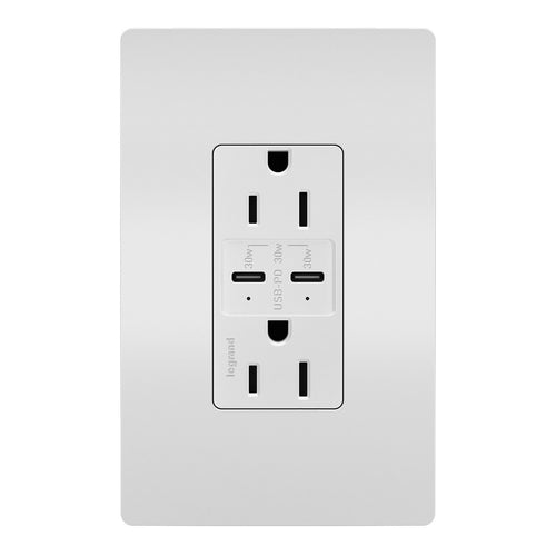 Legrand Pass & Seymour radiant® 30W USB Outlet, Type C, 15A, Tamper-Resistant, White