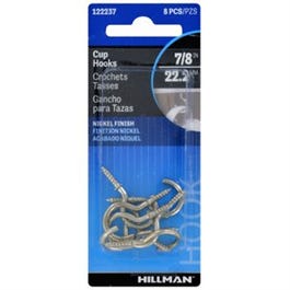 Cup Hooks, Nickel, 7/8-In., 8-Pk.