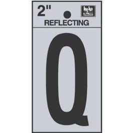 Address Letters, Q, Reflective Black/Silver Vinyl, Adhesive, 2-In.