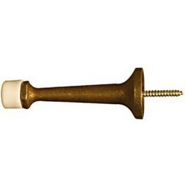 Doorstop, Wall-Mount, Rigid, Polished Antique Brass, 3-In.