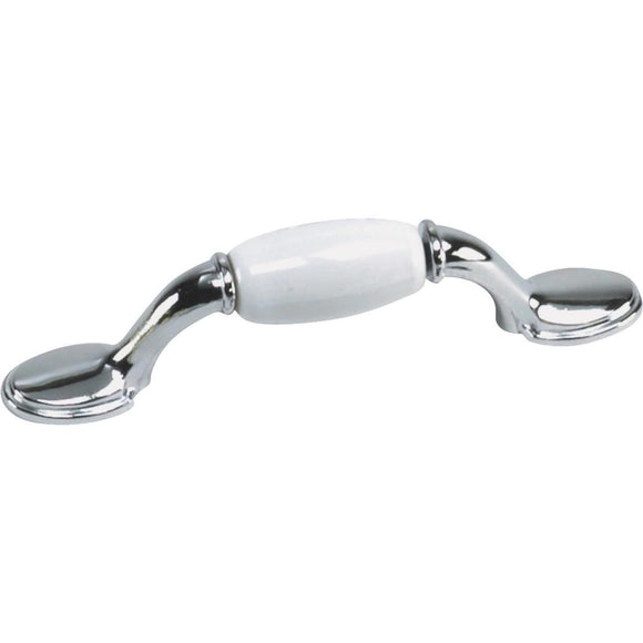 Laurey Chrome & White Ceramic Insert 3 In. Cabinet Pull