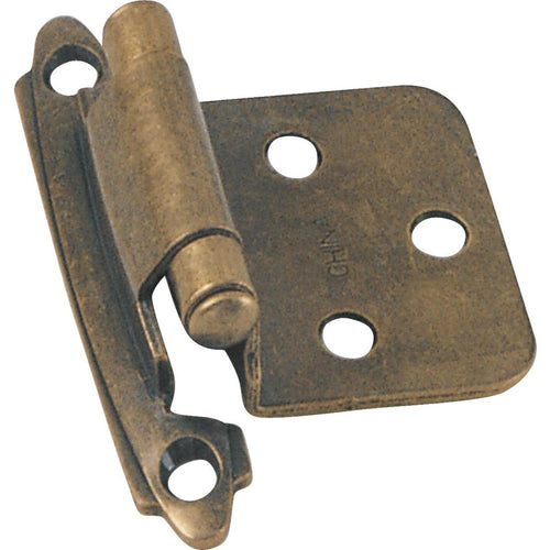 Laurey Antique Brass Self-Closing Overlay Hinge with Wood Screws (2-Pack)