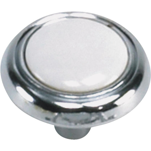 Laurey Chrome & White Porcelain Accent 1-1/4 In. Cabinet Knob