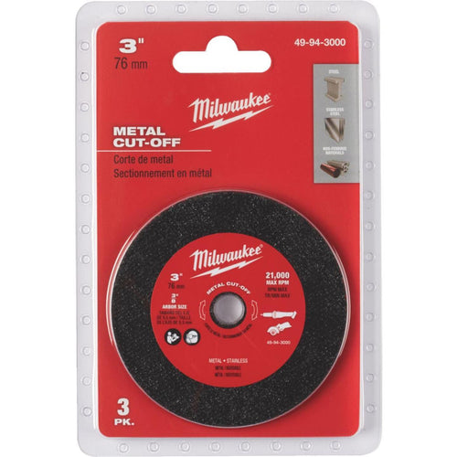 Milwaukee Type 1 3 In. x 0.04 In. x 3/8 In. Metal/Stainless Cut-Off Wheel (3-Pack)