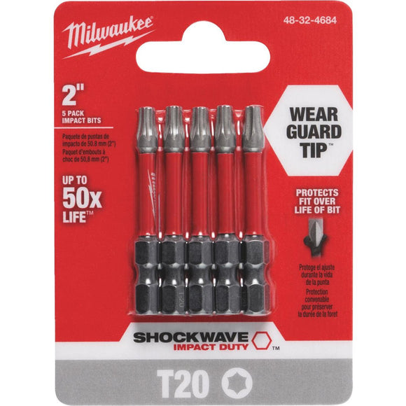 Milwaukee Shockwave T20 TORX 2 In. Power Impact Screwdriver Bit (5-Pack)