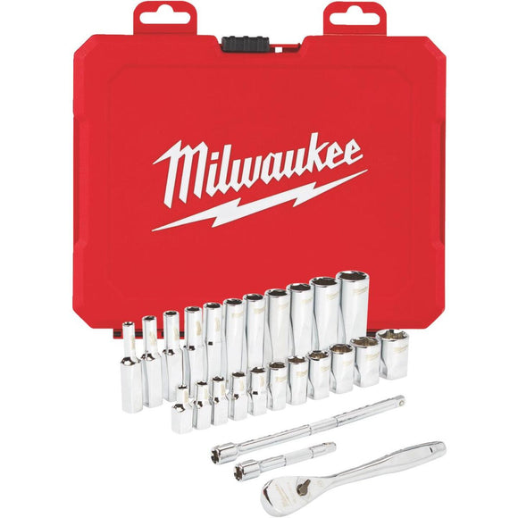 Milwaukee Standard 1/4 In. Drive 6-Point Ratchet & Socket Set (26-Piece)