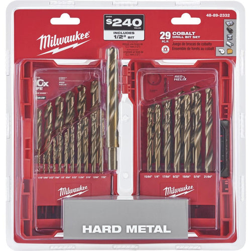 Milwaukee Red Helix 29-Piece Cobalt Drill Bit Set, 1/16 In. thru 1/2 In.